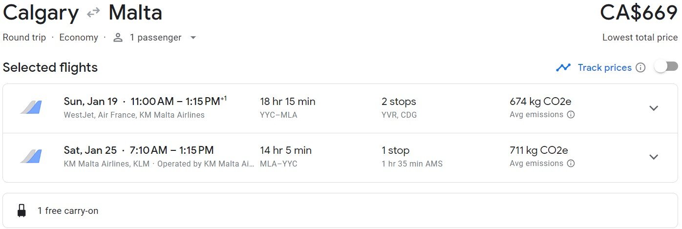 Cheap flights from Calgary to Malta