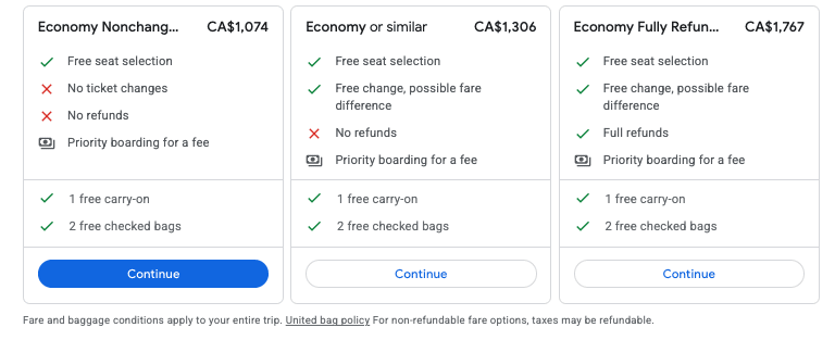 Montreal to Manila United Airlines Baggage Policy