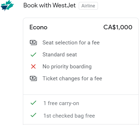 Westjet Baggage details for flights from Toronto to Seoul South Korea