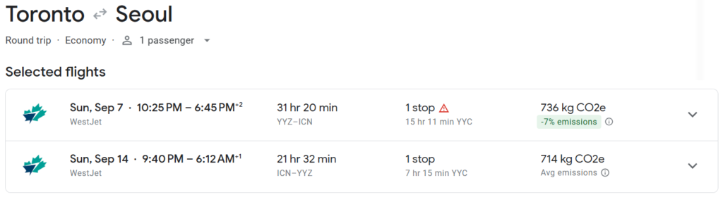 Flights from Toronto to Seoul Flight Route