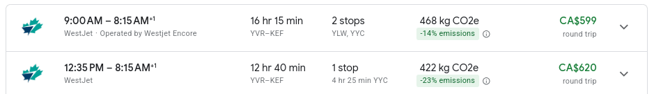 Vancouver to Reykjavik