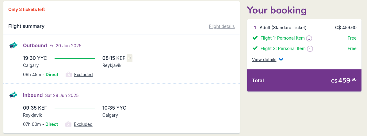 Cheap flights from Calgary to Reykjavik