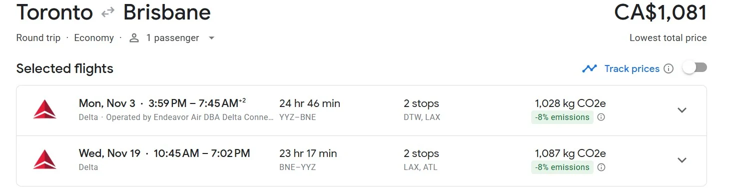 yyz to bne flight details 