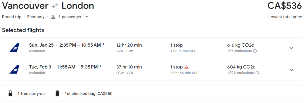 cheap flights from vancouver to london