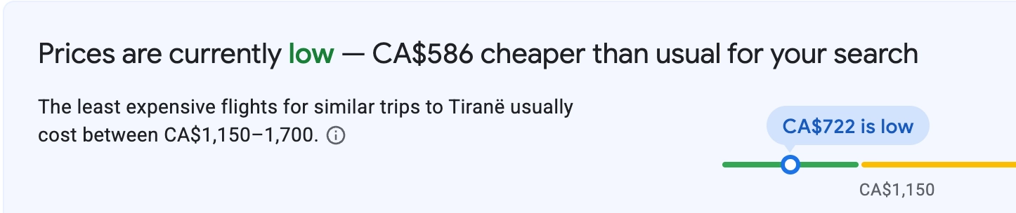 Montreal to Tirane price drop